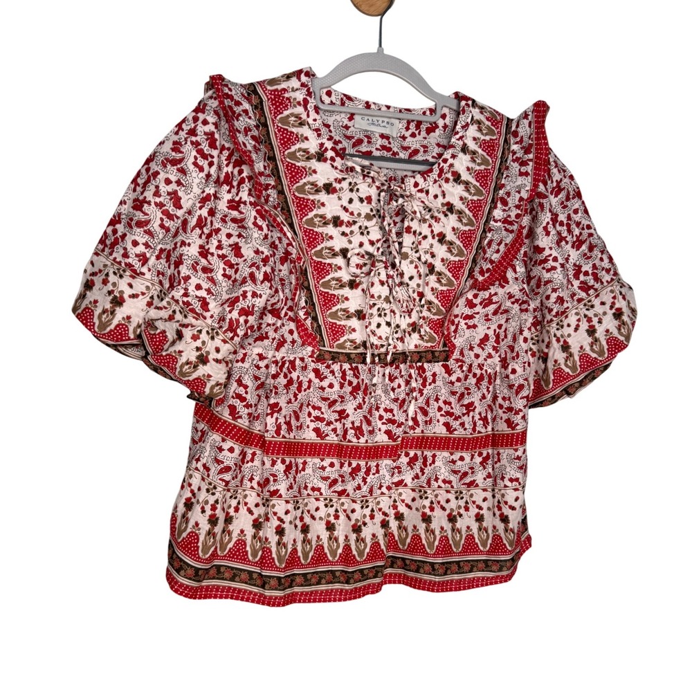 Calypso st‎ barth quilted tie front boho top